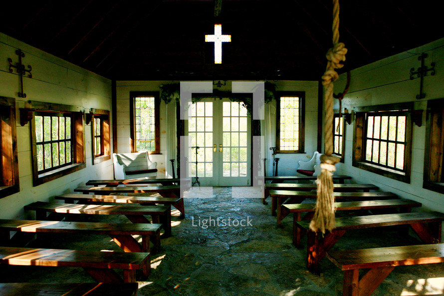 Small Old Country Church Interior Cross Benches Photo