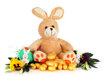 rabbit stuffed animal and Easter candy 