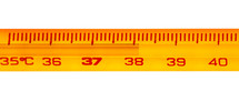 Mercury thermometer with temperatures exceeding 38 degrees celsius