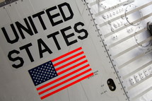 United States flag on the outside of a space rocket