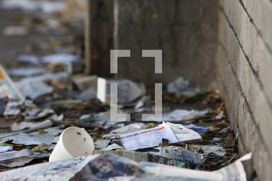 Litter of trash on the street