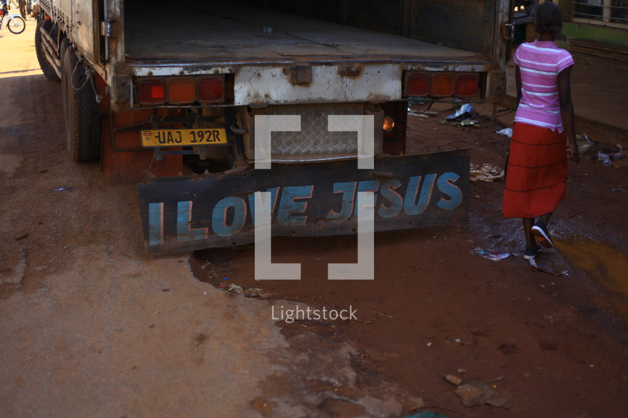 I LOVE JESUS written on the back of a truck