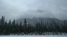fog, clouds, snow, mountain, outdoors, trees, winter 