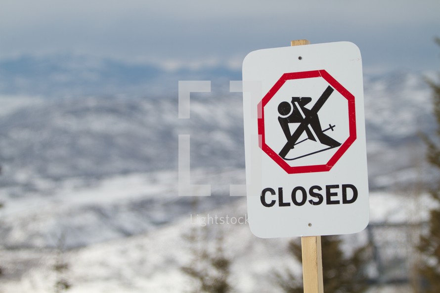 no skiing sign - slopes closed sign