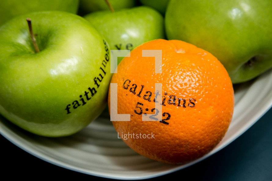 fruit of the spirit, Galatians 5:22, peace, kindness, self-control, apples, orange, green apples 