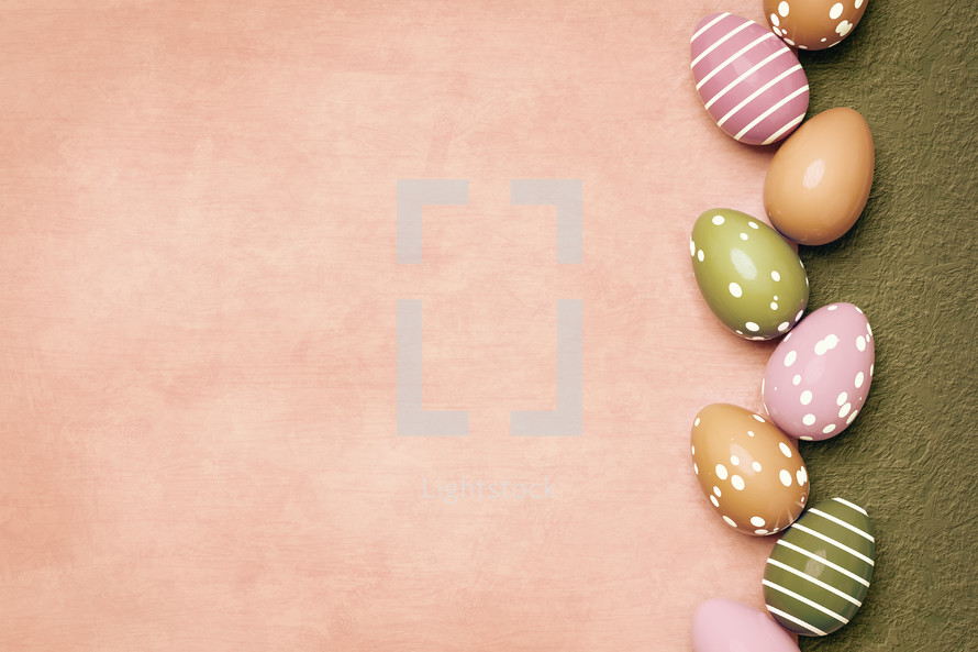 peach and olive background with Easter eggs 