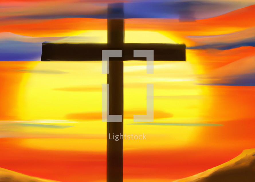 Cross against a rising sign watercolor