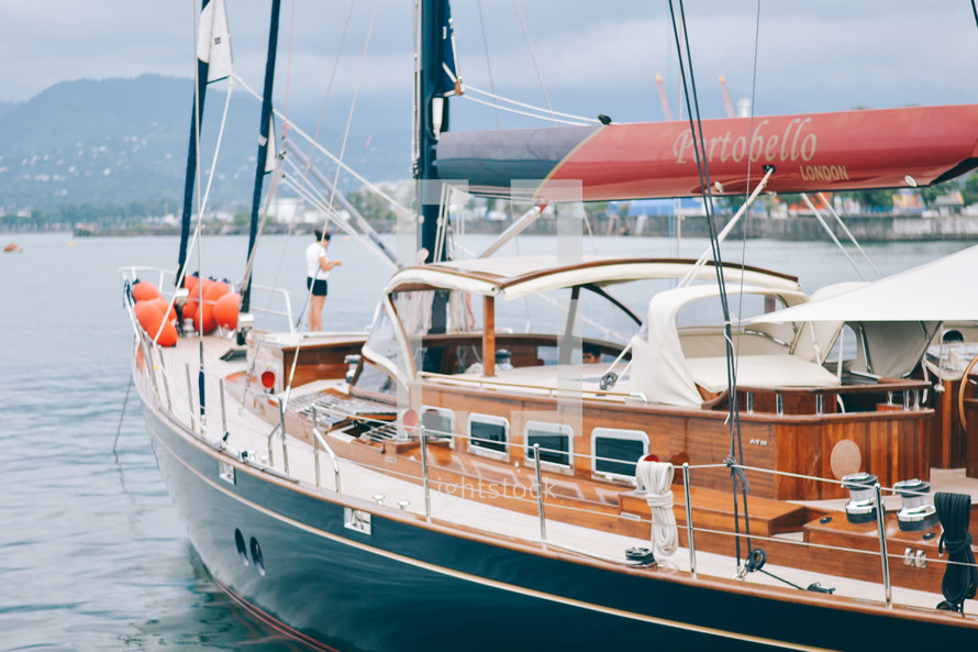 Private Yacht At Sea, Yacht Near The Coast