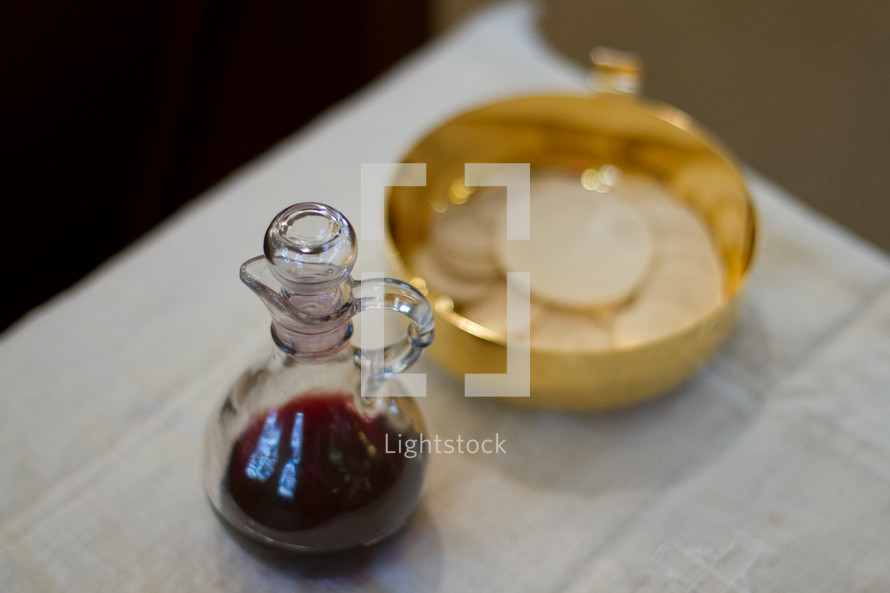 communion wafers and wine 