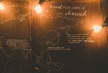 World map and quote - The word of God cannot be chained 