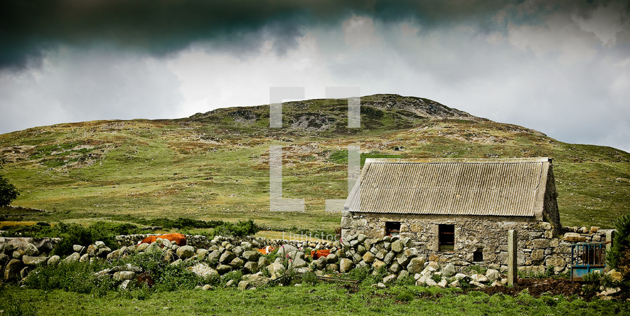 small stone farm house