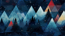 Geometric Christmas trees and mountains background.