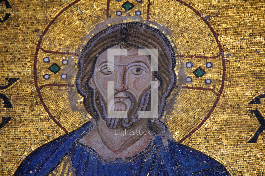 A golden Mosaic of Jesus Christ in Hagia Sofia Church, Istanbul