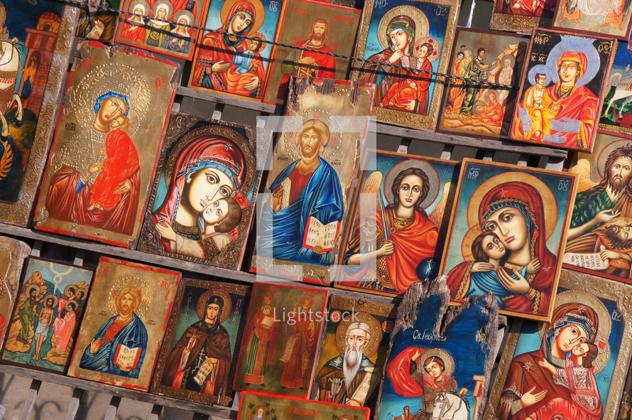 Painted icons of Jesus Christ, Mary the mother of Christ and some local saints