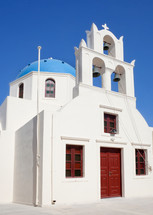 Church with blue cupola, Oia Town, Santorin, Greek Islands, Greece