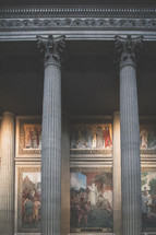 artwork and columns in the Pantheon in Paris 