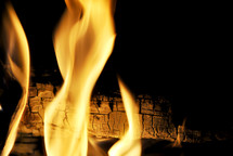 flames and burning wood