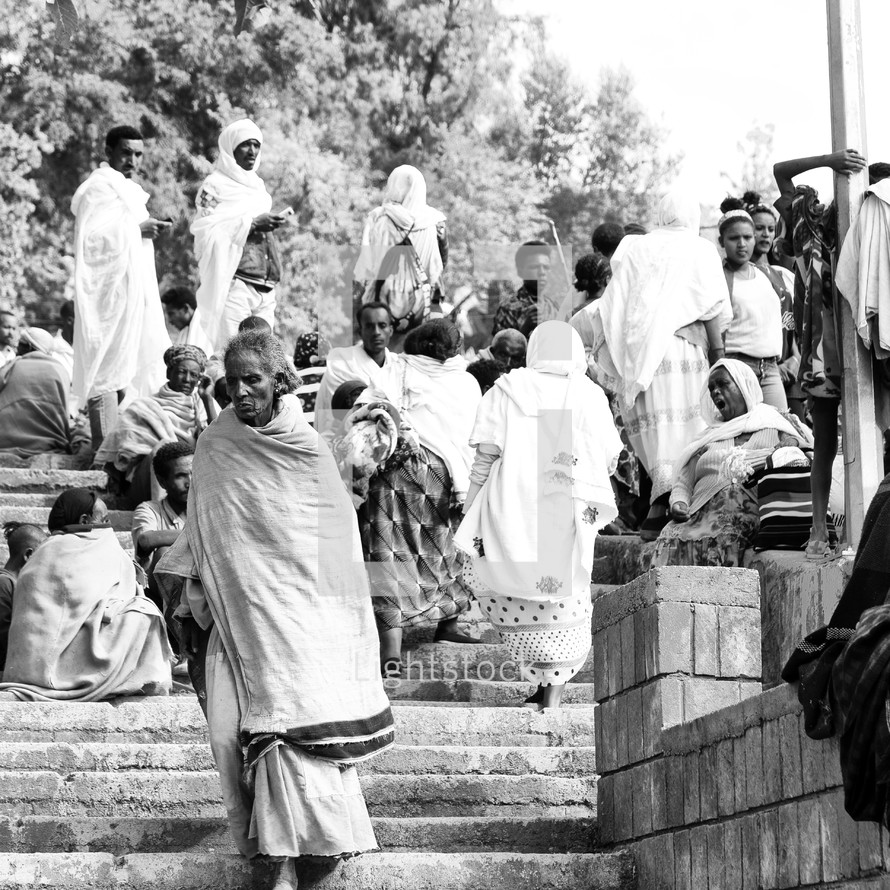 people gathered on steps in Ethiopia 