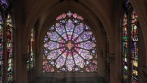 Stained glass window  from inside a church