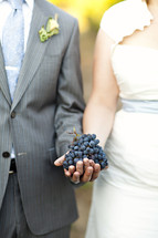 Couple holding bunch of grapes wedding marriage two become one