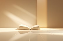 Open book with shadow on the floor. 3D rendering. Illustration.