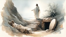 Resurrection of Lazarus. 28th Miracle of Jesus Christ. Watercolor Biblical Illustration