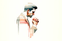 Watercolor illustration of a man praying
