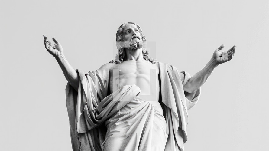 Statue of Jesus Christ. Black and white photography