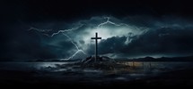 Conceptual image of christian cross in water with stormy sky