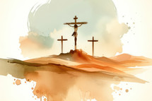 Digital watercolor of Jesus Christ on the hill
