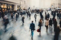 Blurred image of people walking in the city. Motion blur
