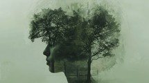 Environmental awareness. Double exposure portrait of a beautiful woman with tree in her head.