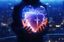 Luminous glass heart with a cross inside