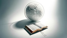 Religious global mission: Spreading the word. Globe and open book or bible on white background. Vector illustration.	