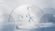 Molecule with glass geometry background, 3d rendering.
