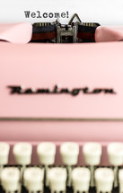 welcome, pink, typewriter, word, typography, print 