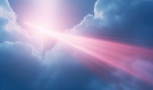 Divine presence. Blue sky background with tiny clouds and rays of light