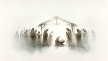 Visit of the Shepherds. Life of Christ. Watercolor Biblical Illustration