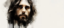 Digital painting of Jesus Christ with grunge effect with copy space
