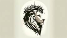 Lion head with crown of thorns. Jesus, the Lion. Illustration on light background.