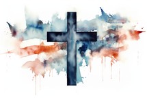 Cross of Jesus Christ in the watercolor style. United States flag