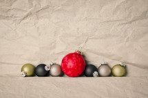 Christmas ornaments on crumpled paper 