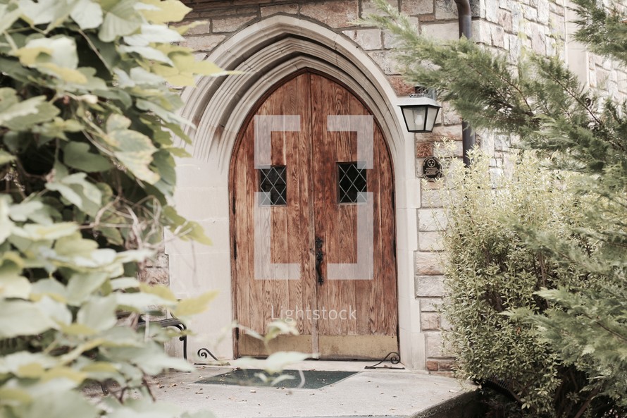 wooden arched church doors 