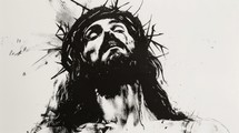 Jesus Christ with crown of thorns on white background, digitally rendered illustration.