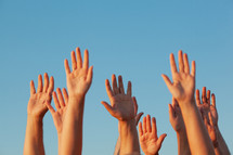 Ten raised hands