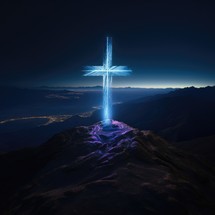 Cross on the top of the mountain. Conceptual image