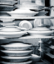 shelves of dishes 