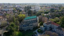 Outside aerial view of a church in Montpellier France