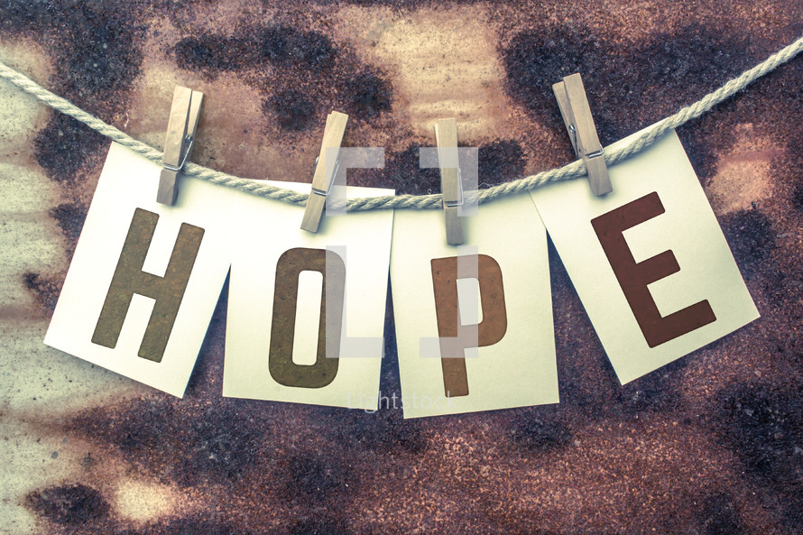 word hope on a clothesline 