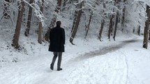 a man walking along a snowy path 